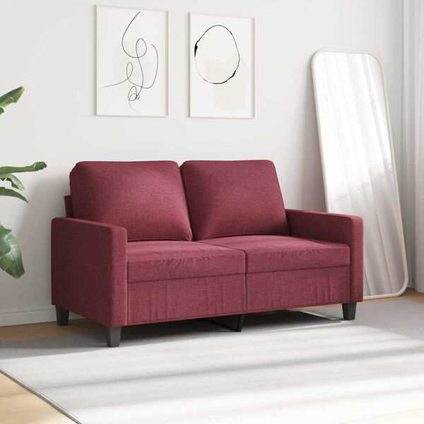 vidaXL Sofa 2-osobowa, winna czerwień, 120 cm, tapicerowana tkaniną