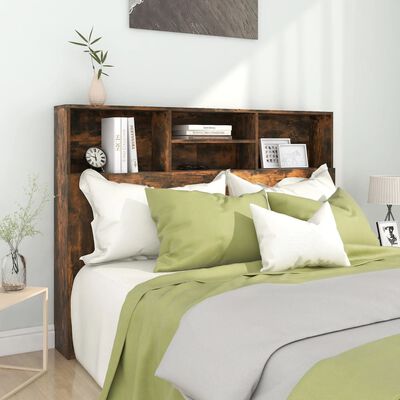 vidaXL Wezgłowie łóżka z półkami, przydymiony dąb, 140x19x103,5 cm