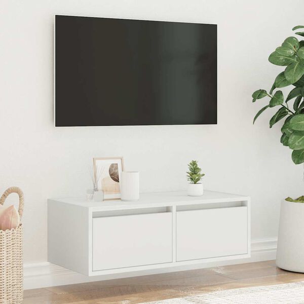 vidaXL Szafka pod TV z oświetleniem LED, biała, 75x35,5x25 cm