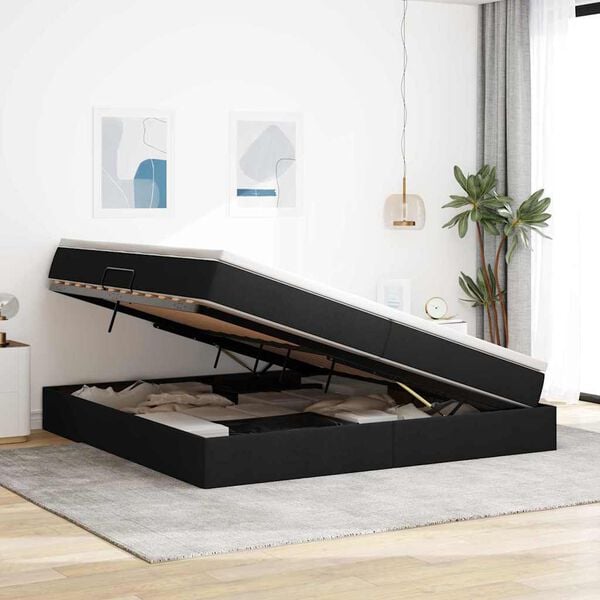 vidaXL Ł&oacute;żko z miejscem na przechowywanie i materacem Czarny