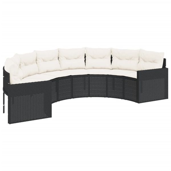 vidaXL Sofa ogrodowa, stolik i poduszki, p&oacute;łokrągła, czarny rattan PE