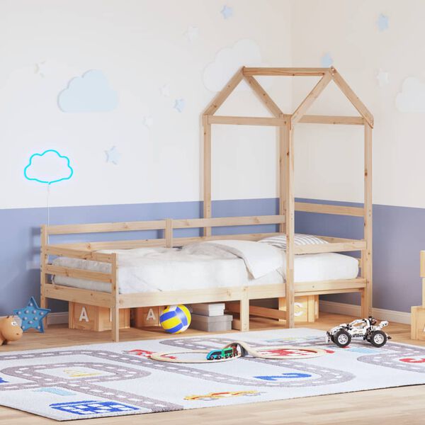 vidaXL Łóżko dzienne z dachem, 90x200 cm, lite drewno sosnowe