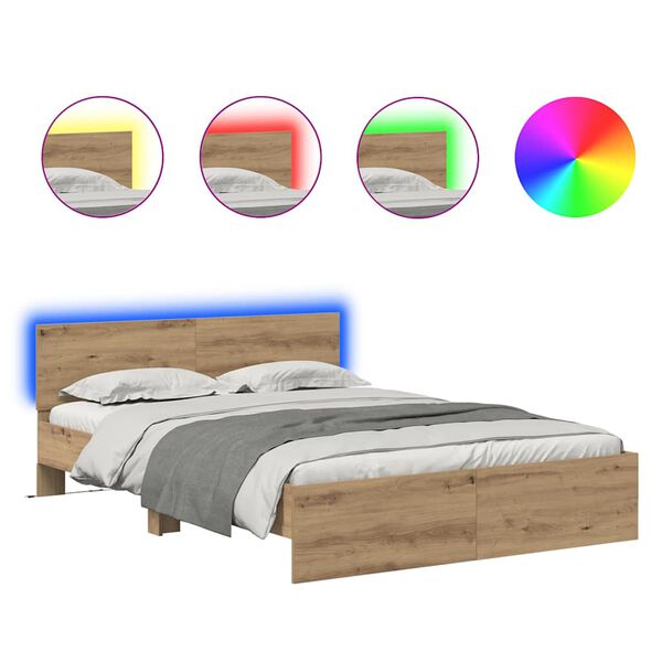 vidaXL Ramka ł&oacute;żka Ze LED Lights Dąb rzemieślniczy 120 x 190 cm