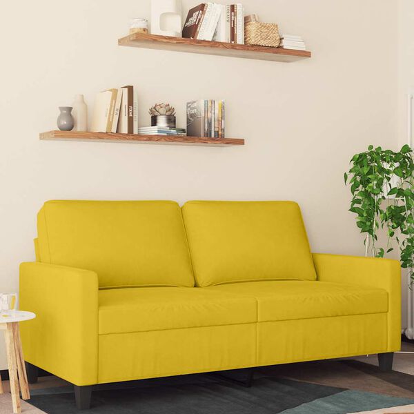 vidaXL Sofa 2-osobowa, żółta, 140 cm, tapicerowana aksamitem