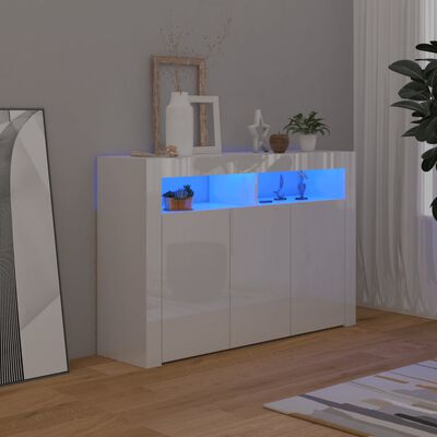 vidaXL Szafka z oświetleniem LED, biała, wysoki połysk, 115,5x30x75 cm