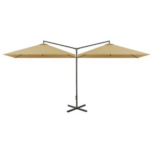 vidaXL Podw&oacute;jny parasol ogrodowy, stalowy słupek, taupe, 600x300 cm