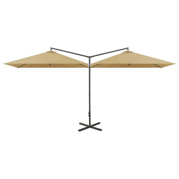 vidaXL Podw&oacute;jny parasol ogrodowy, stalowy słupek, taupe, 600x300 cm