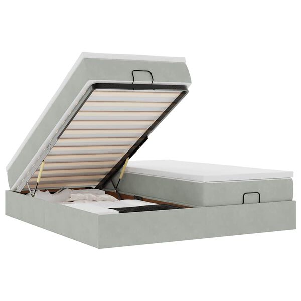 vidaXL Rama łóżka otomana z materacami, szara, 160x200 cm, aksamit