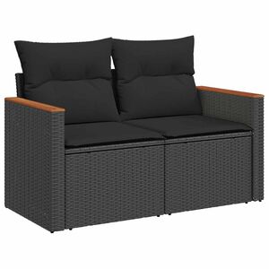 vidaXL Sofa ogrodowa z poduszkami, 2-osobowa, czarna, z polirattanu