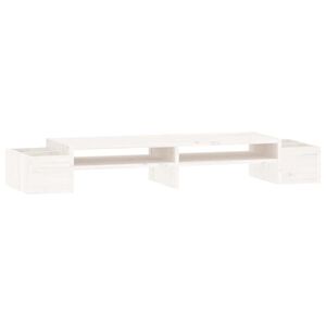 vidaXL Podstawka na monitor, biała, 100x27,5x15cm, lite drewno sosnowe