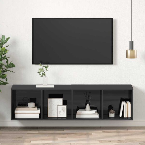 vidaXL Wisząca szafka TV, szara, wysoki połysk, 37x37x142,5 cm