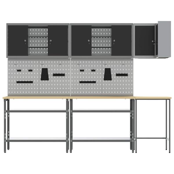 vidaXL Zestaw szafek roboczych z p&oacute;łką Z blokadą 10 pcs Czarny i szary