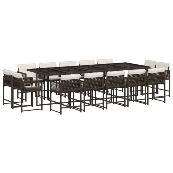 vidaXL 15-cz. zestaw mebli ogrodowych z poduszkami, brązowy, rattan PE