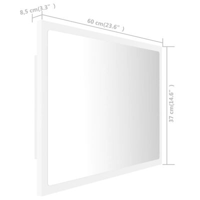 vidaXL Lustro łazienkowe z LED, białe, 60x8,5x37 cm, akryl