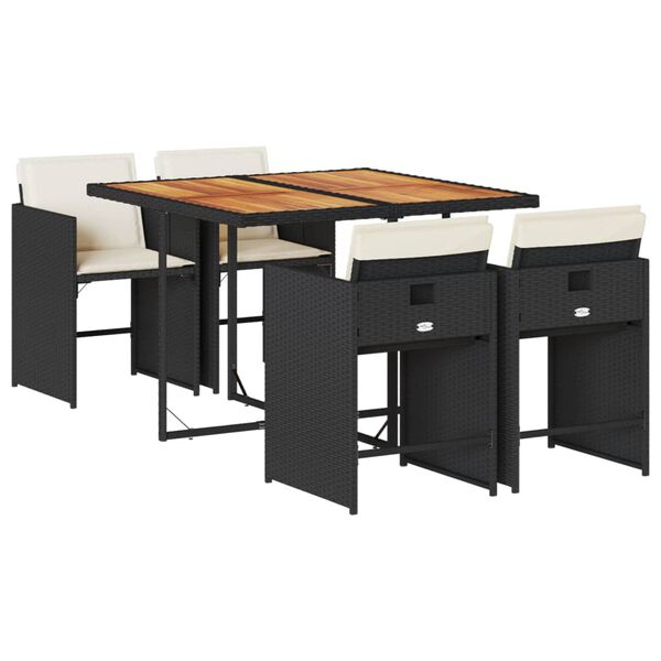 vidaXL 5-cz. zestaw mebli ogrodowych z poduszkami, czarny, polirattan