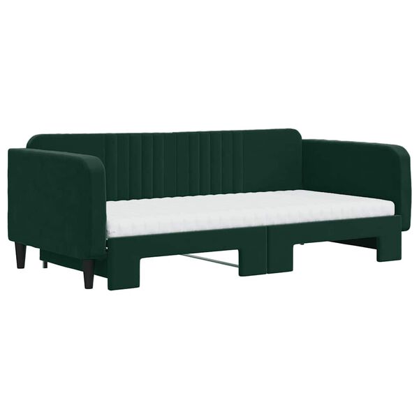 vidaXL Sofa rozsuwana z materacami, ciemnozielona, 100x200 cm, aksamit