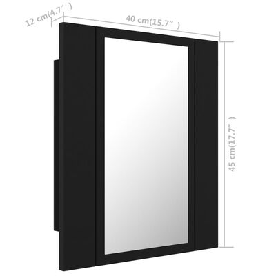 vidaXL Szafka łazienkowa z lustrem i LED, czarna, 40x12x45 cm, akryl