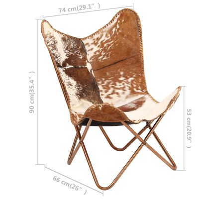 vidaXL Krzesło motyl, brązowo-białe, naturalna kozia skóra