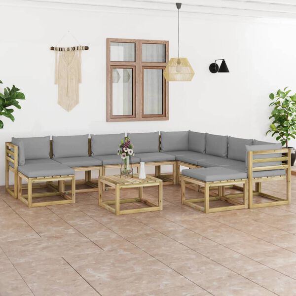 vidaXL 11-cz. zestaw mebli do ogrodu z poduszkami, impregnowana sosna