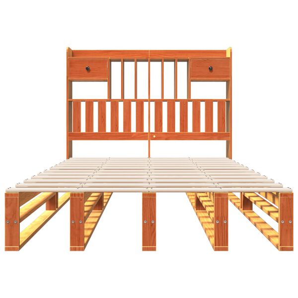 vidaXL Ł&oacute;żko z regałem, bez materaca, 135x190 cm, drewno sosnowe