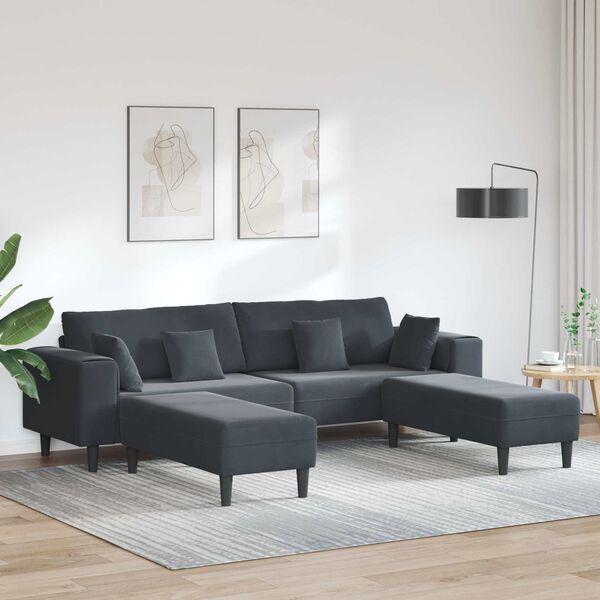 vidaXL Sofa z poduszką 3 pcs Ciemnoszary Aksamit