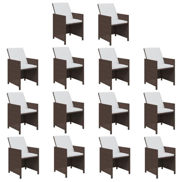 vidaXL 15-cz. zestaw mebli ogrodowych z poduszkami, polirattan, brąz