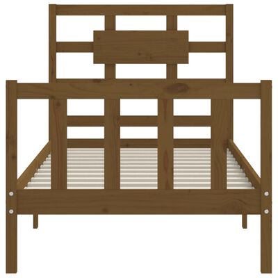vidaXL Rama łóżka z wezgłowiem, miodowa, 3FT, pojedyncza, lite drewno