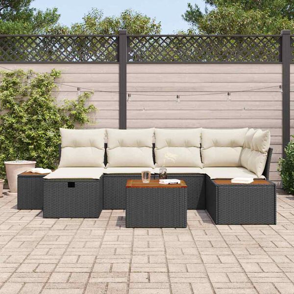 vidaXL Zestaw Sof na Ogr&oacute;d 7 pcs Czarny 55 x 62 x 69 cm Polirattan