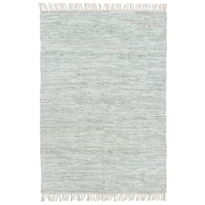 vidaXL Ręcznie tkany dywanik Chindi, skóra, 160x230 cm, jasnoszary
