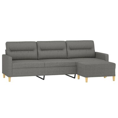 vidaXL 3-osobowa sofa z podnóżkiem, ciemnoszara, 210 cm, tkaniną