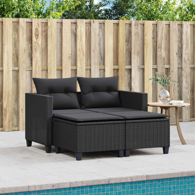 vidaXL 2-osobowa sofa ogrodowa z podnóżkami, czarna, polirattan