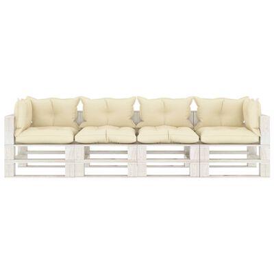 vidaXL Ogrodowa sofa 4-osobowa z palet, z kremowymi poduszkami, drewno