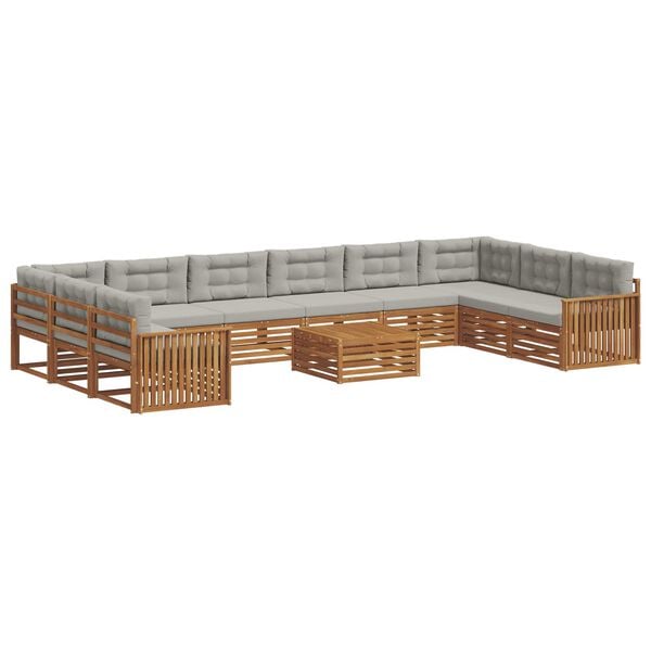 vidaXL Zestawy sof 11 pcs Naturalny i Jasny Szary Lite Drewno Akacji