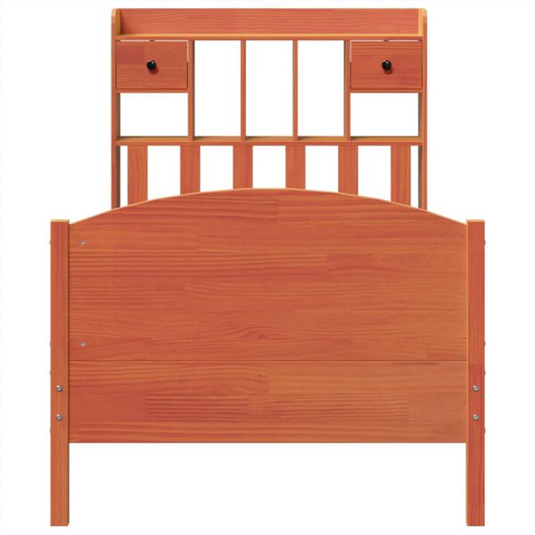vidaXL Łóżko z regałem, bez materaca, woskowy brąz, 100x200 cm, sosna