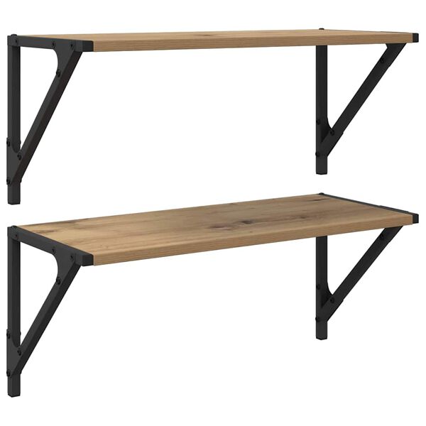 vidaXL P&oacute;łki ścienne z p&oacute;łką 2 pcs Dąb rzemieślniczy 60 x 25 x 25,5 cm