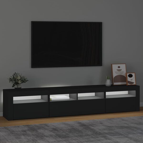 vidaXL Szafka pod TV z oświetleniem LED, czarna, 210x35x40 cm