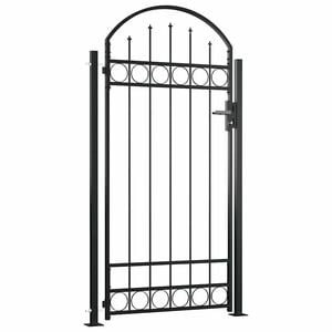 vidaXL Brama ogrodzeniowa ASSEN z łukowym zakończeniem i 2 słupkami 105x170 cm, czarna