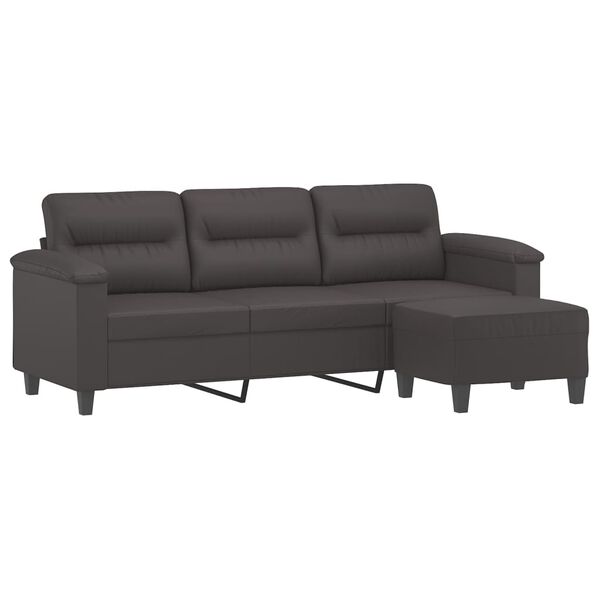 vidaXL 3-osobowa sofa z podn&oacute;żkiem, szary, 180 cm, sztuczna sk&oacute;ra