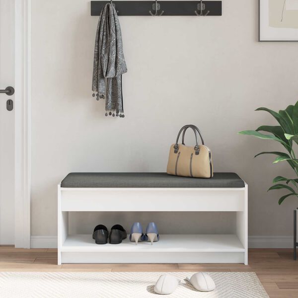 vidaXL Ławka w przedpokoju z poduszką z p&oacute;łką Biały 103 x 38 x 45 cm