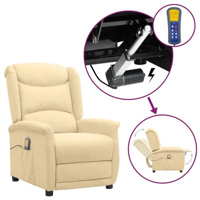 vidaXL Rozkładany fotel masujący, podnoszony, kremowy, mikrofibra