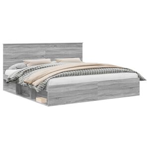 vidaXL Ramka ł&oacute;żka Szary Sonoma 200 x 200 cm Lite drewno sosnowe