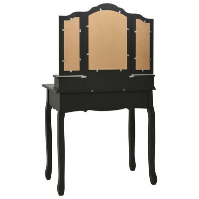 vidaXL Toaletka ze stołkiem, czarna, 80x69x141 cm, drewno paulowni