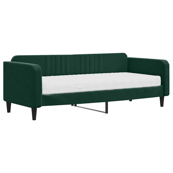 vidaXL Sofa z materacem do spania, ciemnozielona, 90x200 cm, aksamit