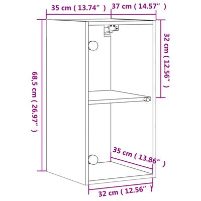 vidaXL Szafka wisząca, szklane drzwi, przydymiony dąb, 35x37x68,5 cm