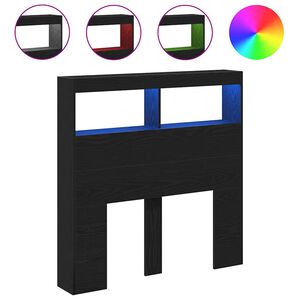 vidaXL Zagł&oacute;wek z p&oacute;łkami i LED, czarny dąb, 100x17x102 cm