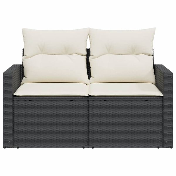 vidaXL Sofa ogrodowa z poduszkami, 2-osobowa, czarna, polirattan