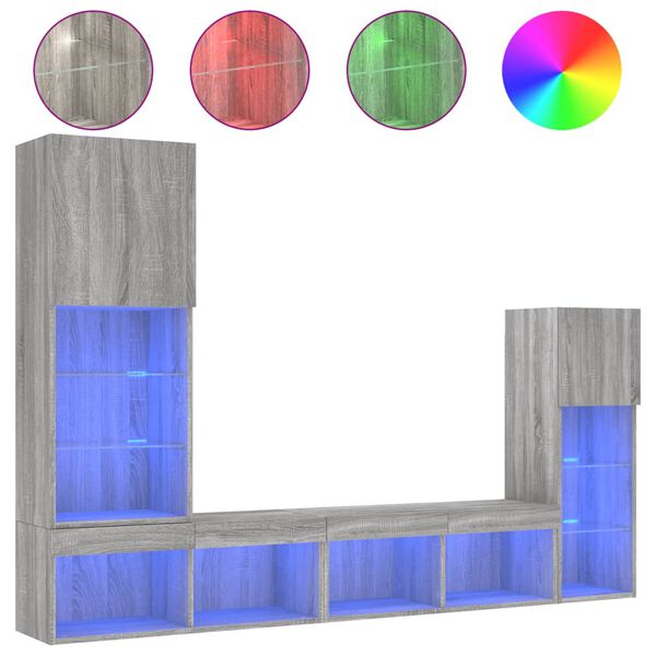 vidaXL 4-częściowy zestaw mebli TV z LED, szary dąb sonoma