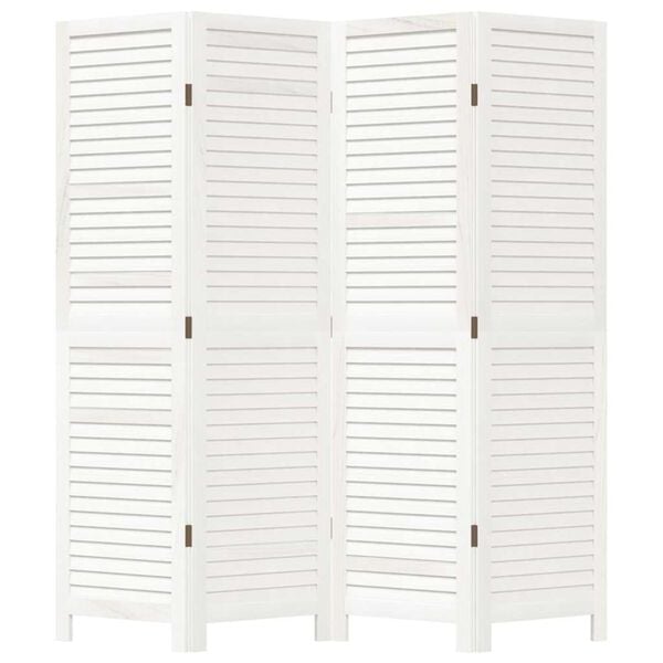 vidaXL Parawan pokojowy, 4-panelowy, biały, lite drewno paulowni