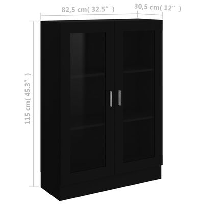 vidaXL Witryna, czarna, 82,5x30,5x115 cm, płyta wiórowa