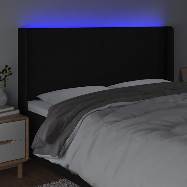 vidaXL Zagł&oacute;wek do ł&oacute;żka z LED, czarny, 203x16x118/128 cm, tkanina